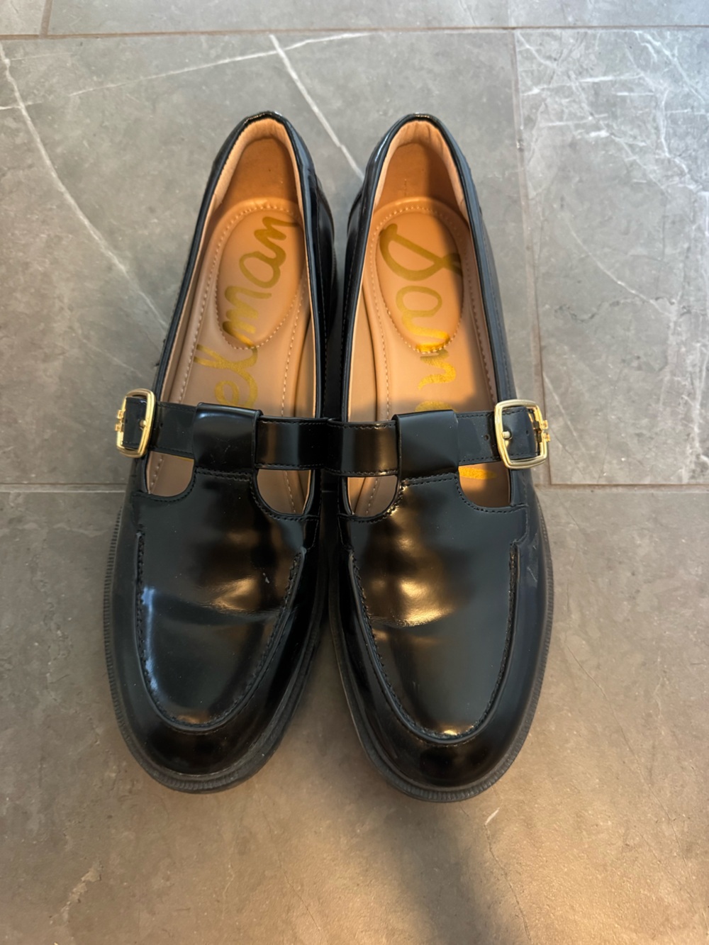 Sam Edelman Black Patent Leather Buckle Loafers